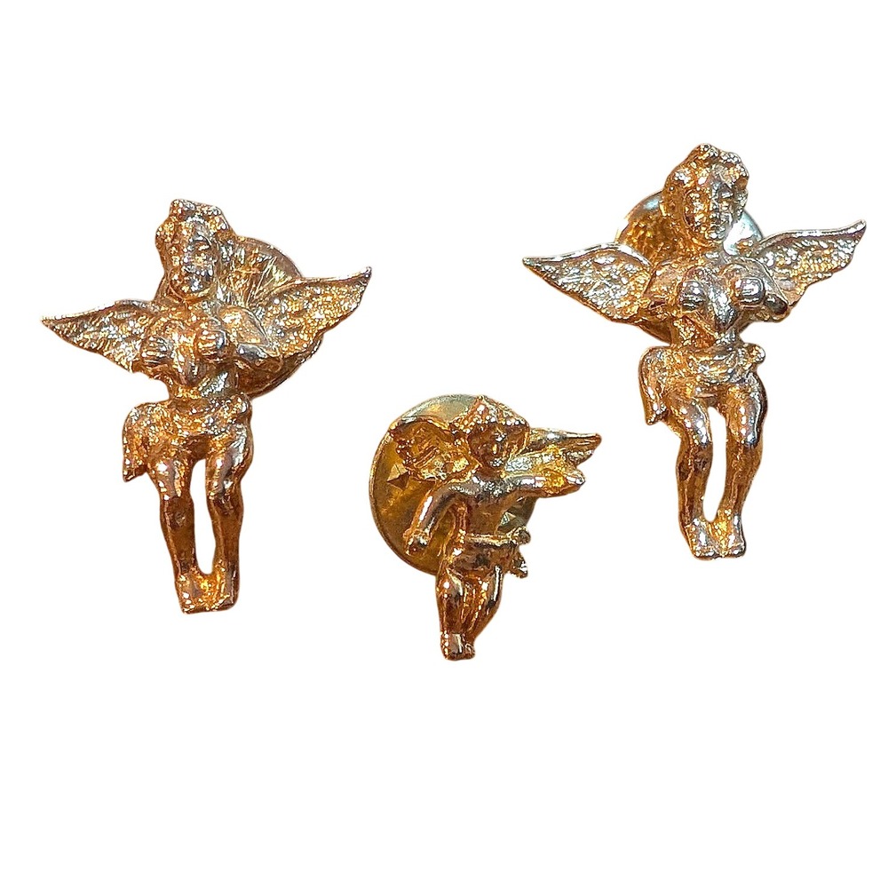Vintage Marked Kirk's Folly Pin Lot 3 Cherub Angel Gold Tone Guardian Angel